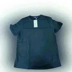 BASICS, ruffled  Short sleeve black top size XS NWT